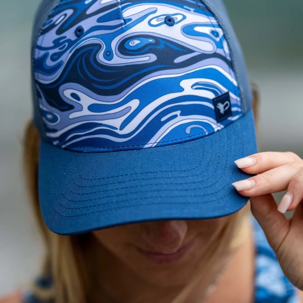Fishe Fishewaters Women's Blue Wave-Print Trucker Hat